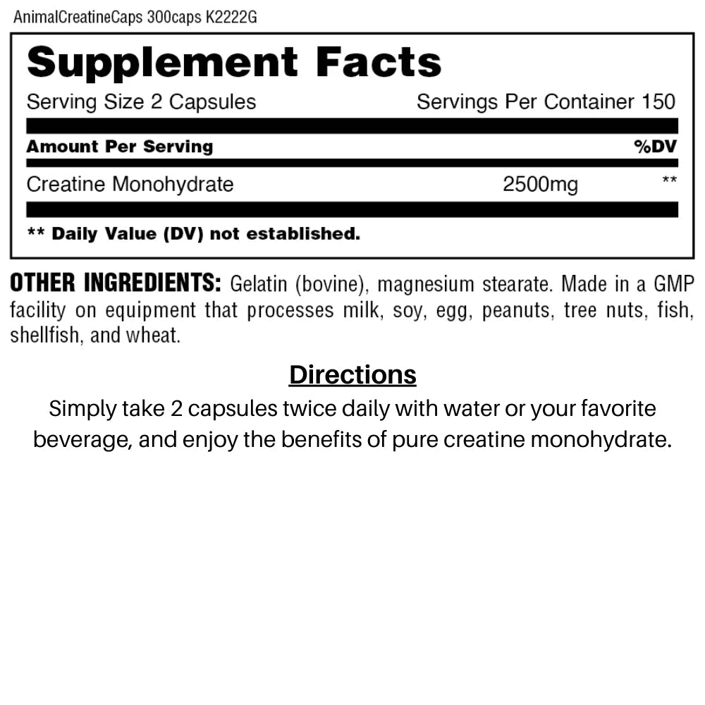 Universal Creatine Animal Micronized Creatine 300 caps x04/27 039442033451- The Supplement Warehouse Pte Ltd