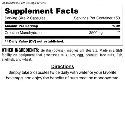 Universal Creatine Animal Micronized Creatine 300 caps x04/27 039442033451- The Supplement Warehouse Pte Ltd