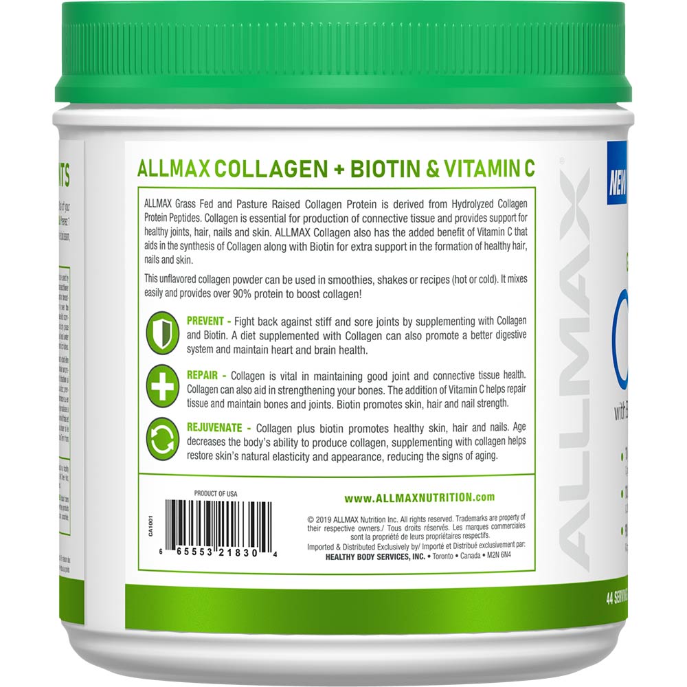 AllMax Collagen with Biotin & Vitamin C 440g 44 servings 665553228402- The Supplement Warehouse Pte Ltd