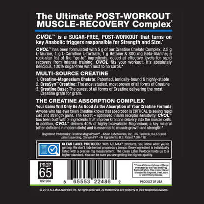 AllMax CVOL Powder Recovery Drink 30 servings 665553224862- The Supplement Warehouse Pte Ltd