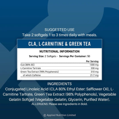 Applied CLA, L-Carnitine & Green Tea (HALAL) 100 veg softgels 634158499302- The Supplement Warehouse Pte Ltd