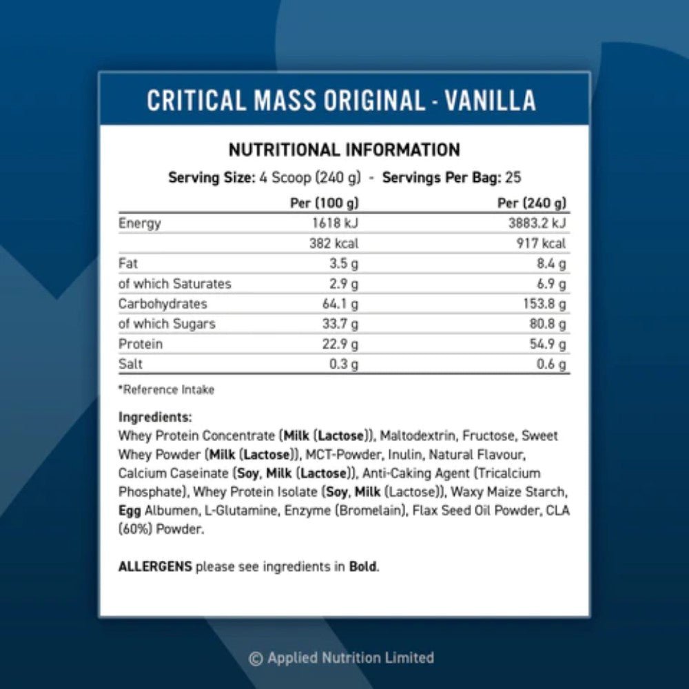 Applied Critical Mass Original Weight Gainer (HALAL) 6 kg 634158627767- The Supplement Warehouse Pte Ltd