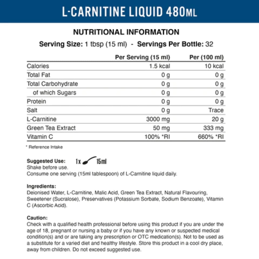 Applied L-Carnitine Liquid 3000mg 480ml (HALAL) 634158743429- The Supplement Warehouse Pte Ltd