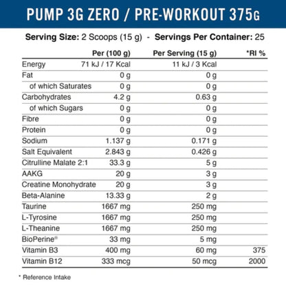 Applied Pump Pre-Workout 3G ZERO Caffeine Free (HALAL) 375g 634158794346- The Supplement Warehouse Pte Ltd