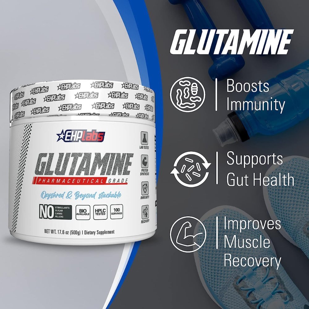 EHP Labs Glutamine 500g Pharmaceutical Grade 100 srv 850025466639- The Supplement Warehouse Pte Ltd
