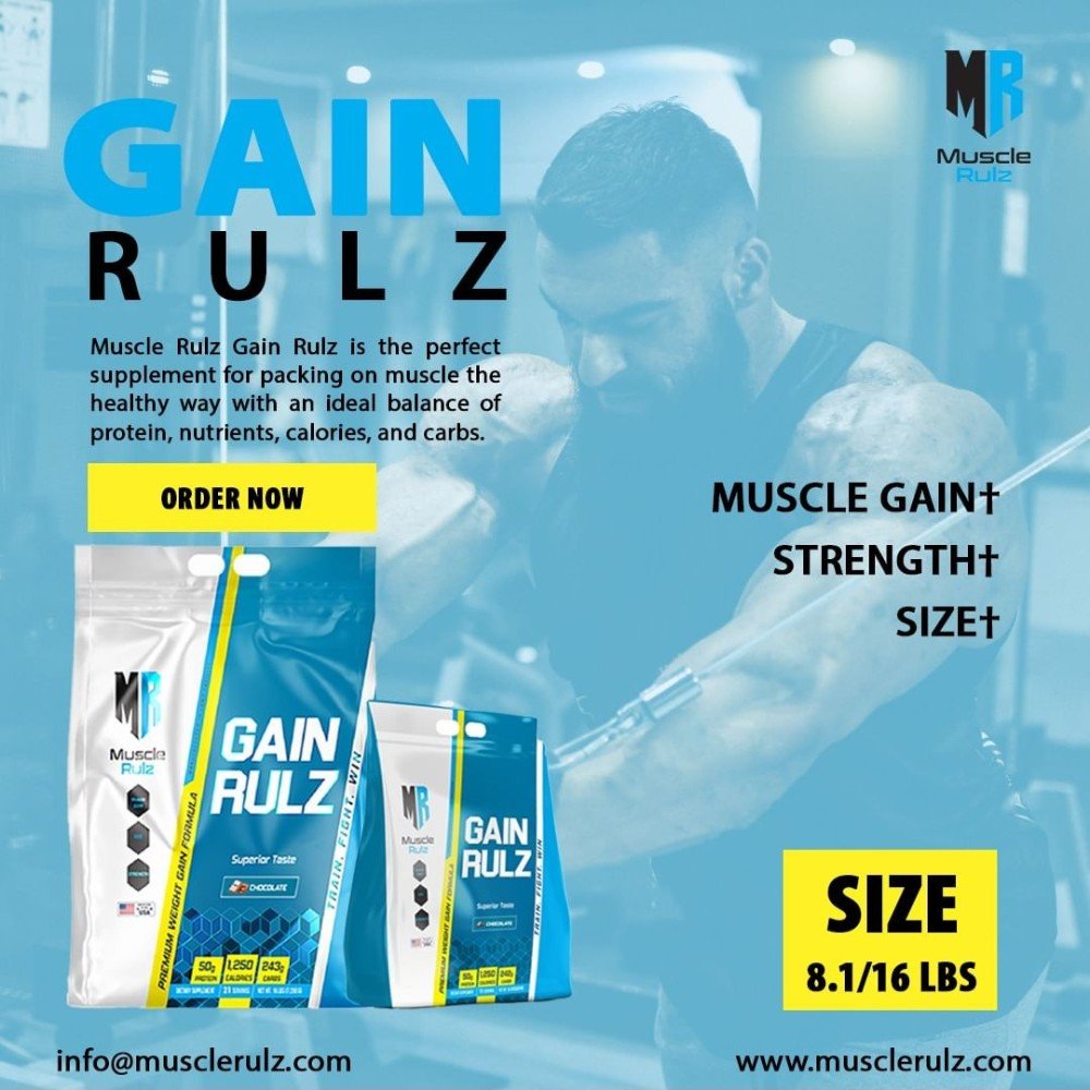 Muscle Rulz Gain Rulz 8 lbs (44 scoops, per scoop: 13g Protein 61g Car ...