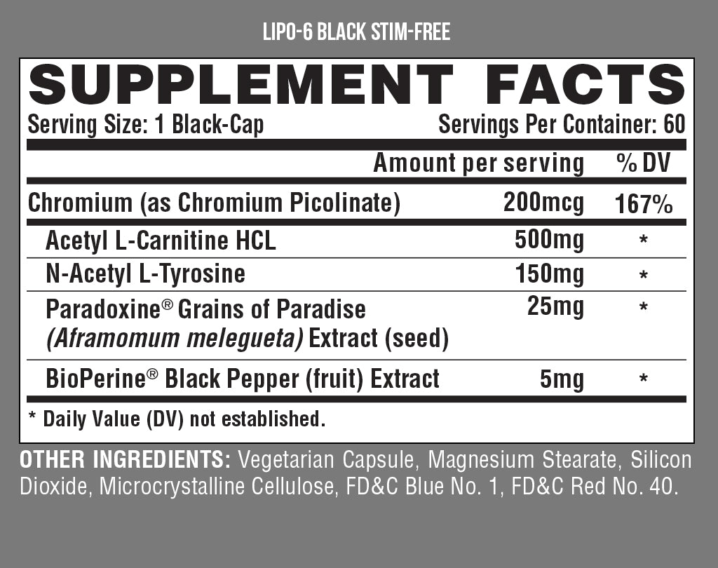 Nutrex Lipo6 Black Stim Free (7818) 60 veg cap 859400007818- The Supplement Warehouse Pte Ltd