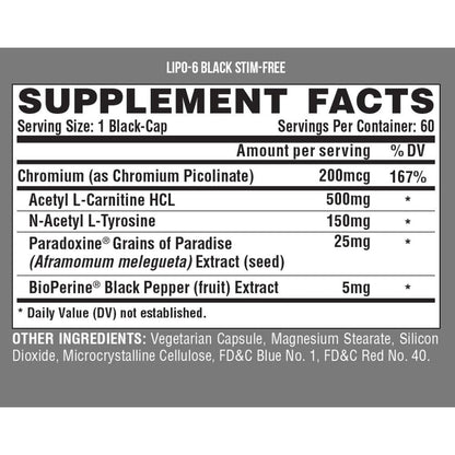 Nutrex Lipo6 Black Stim Free V2 (9437) 60 veg cap 850026029437- The Supplement Warehouse Pte Ltd