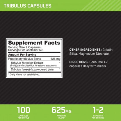 Optimum Nutrition Tribulus 625mg 100 capsules 748927023053- The Supplement Warehouse Pte Ltd
