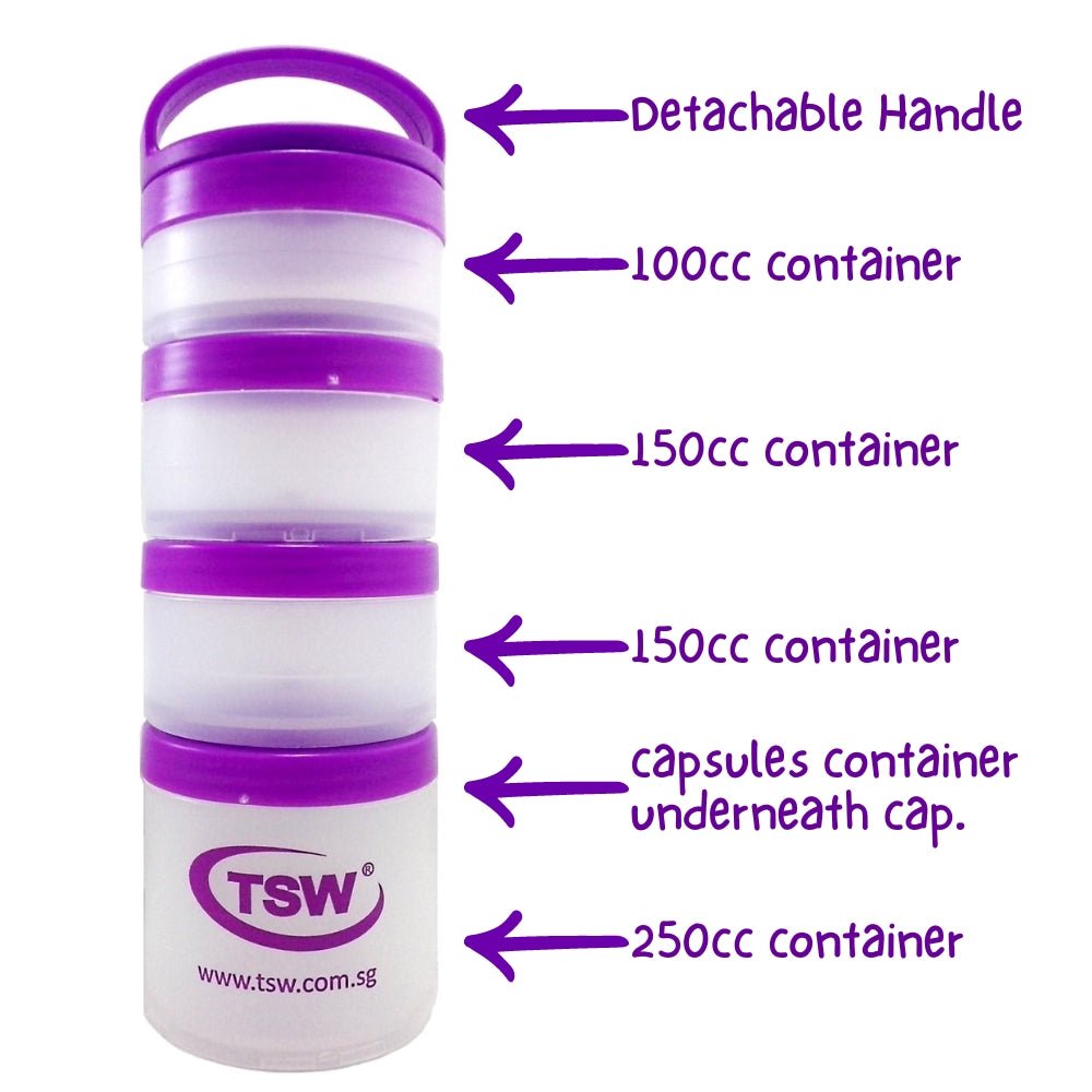 TSW Stak Set Container (4 containers + 1 concealed capsule container) SP-64- The Supplement Warehouse Pte Ltd